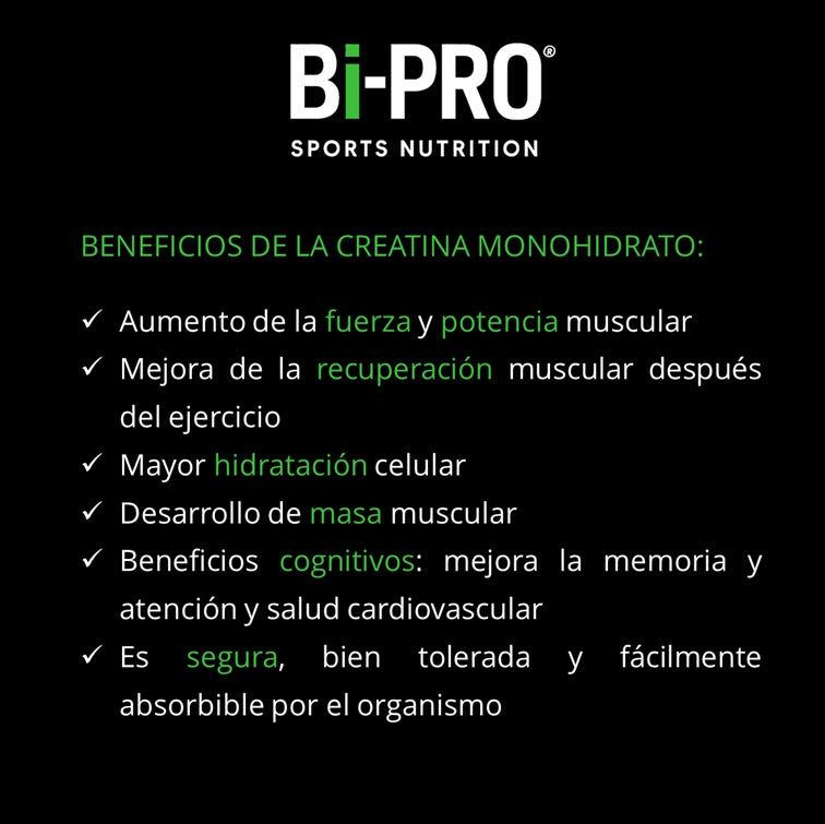 Creatina Monohidrato 200 mesh micronizada en polvo beneficios Bi-PRO