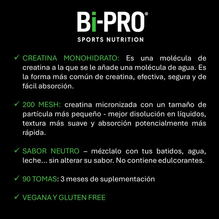 Creatina Monohidrato 200 mesh micronizada en polvo descripción Bi-PRO
