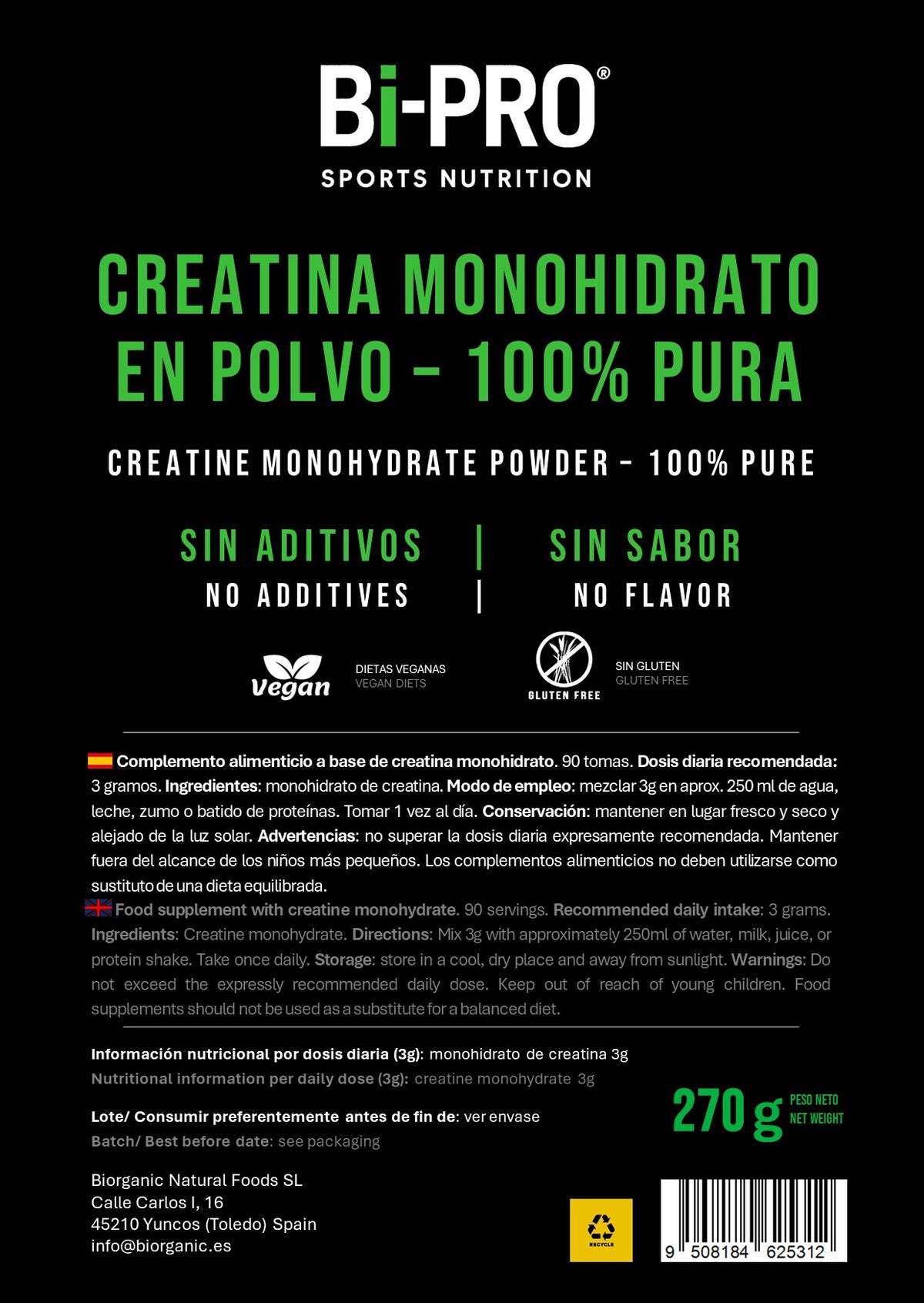 Etiqueta Creatina Monohidrato Bi-PRO