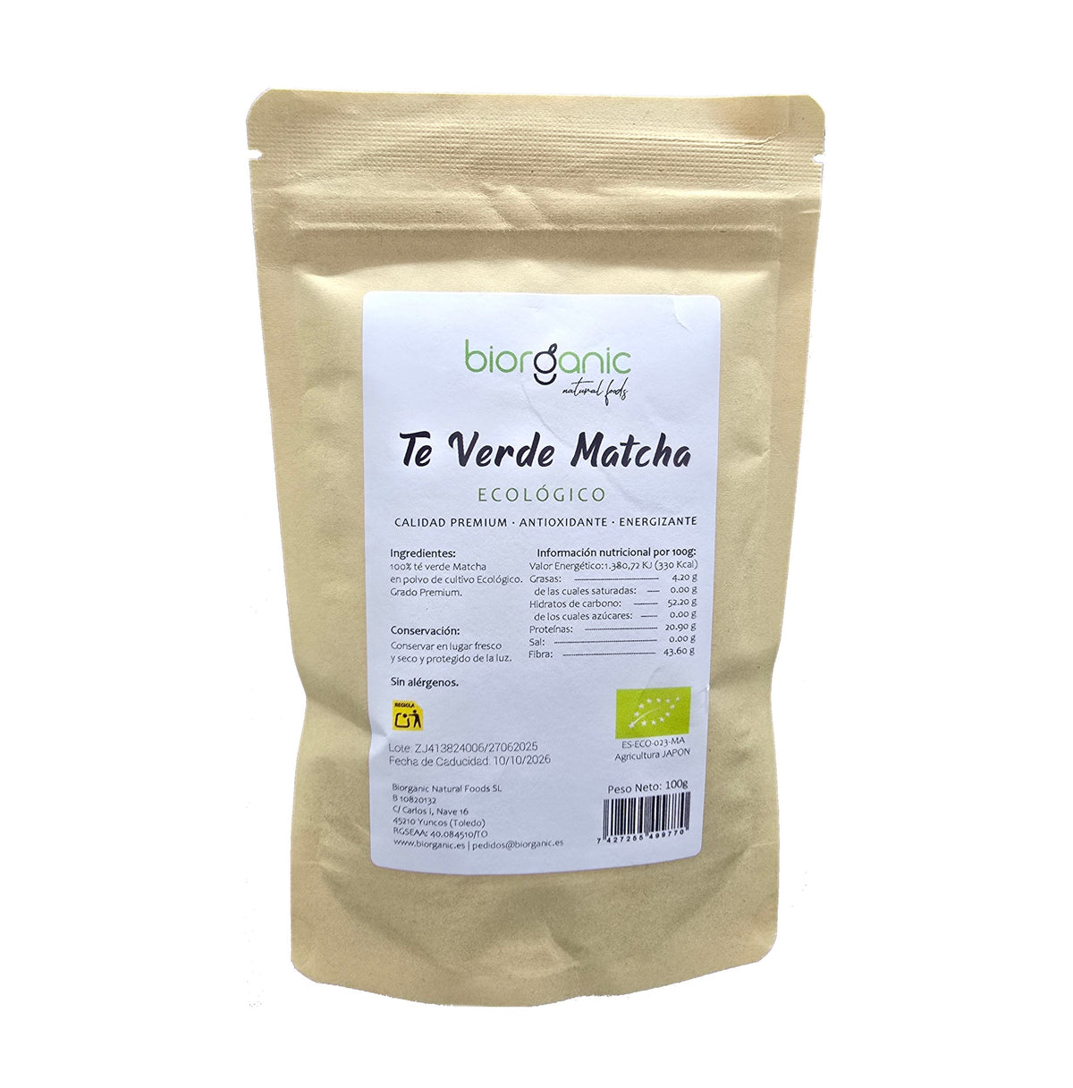 Té verde Matcha Bio 100g Biorganic 2025 web